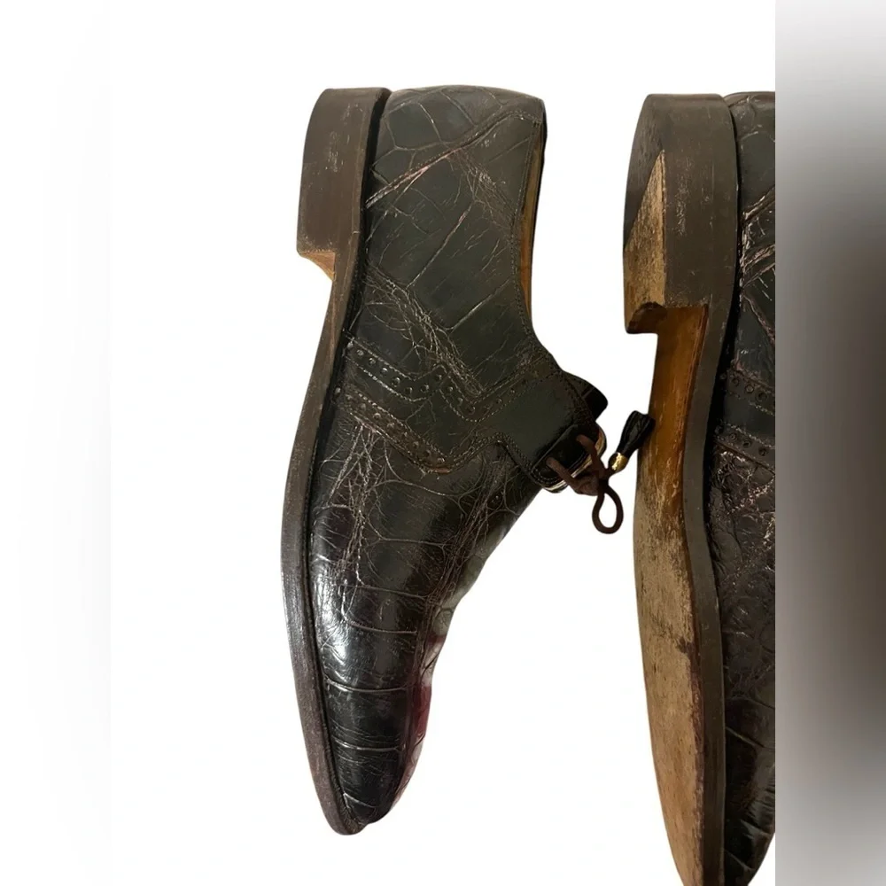 Mauri Alligator Skin Lace-Up Dark Brown Oxford Shoes US 9 Handmade Italy